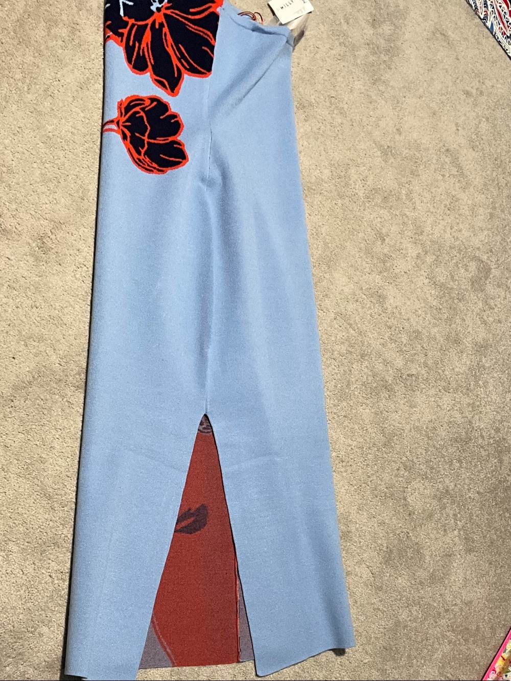 Milly of New York Strapless Floral Column Dress in Orange, Light Blue and Navy - Picture 5 of 6